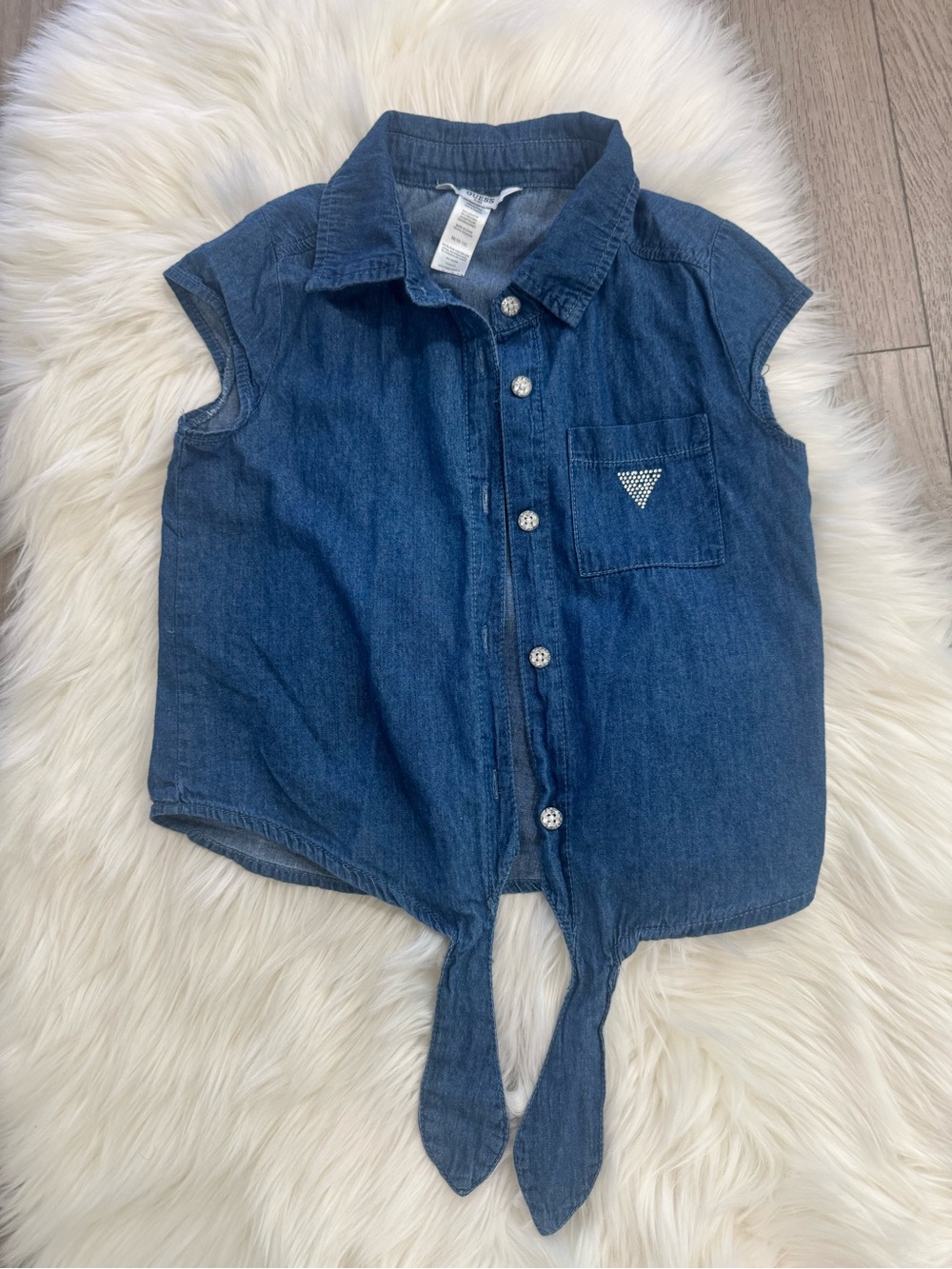 Guess Girls' Denim Tie-Front Sleeveless Shirt - Blue